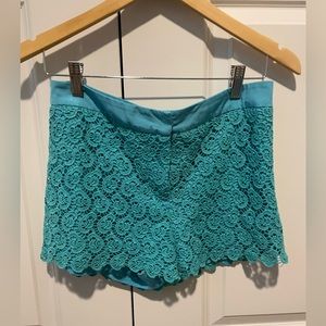 Elsey Eyelet Crochet Shorts Sz Small in Turquoise